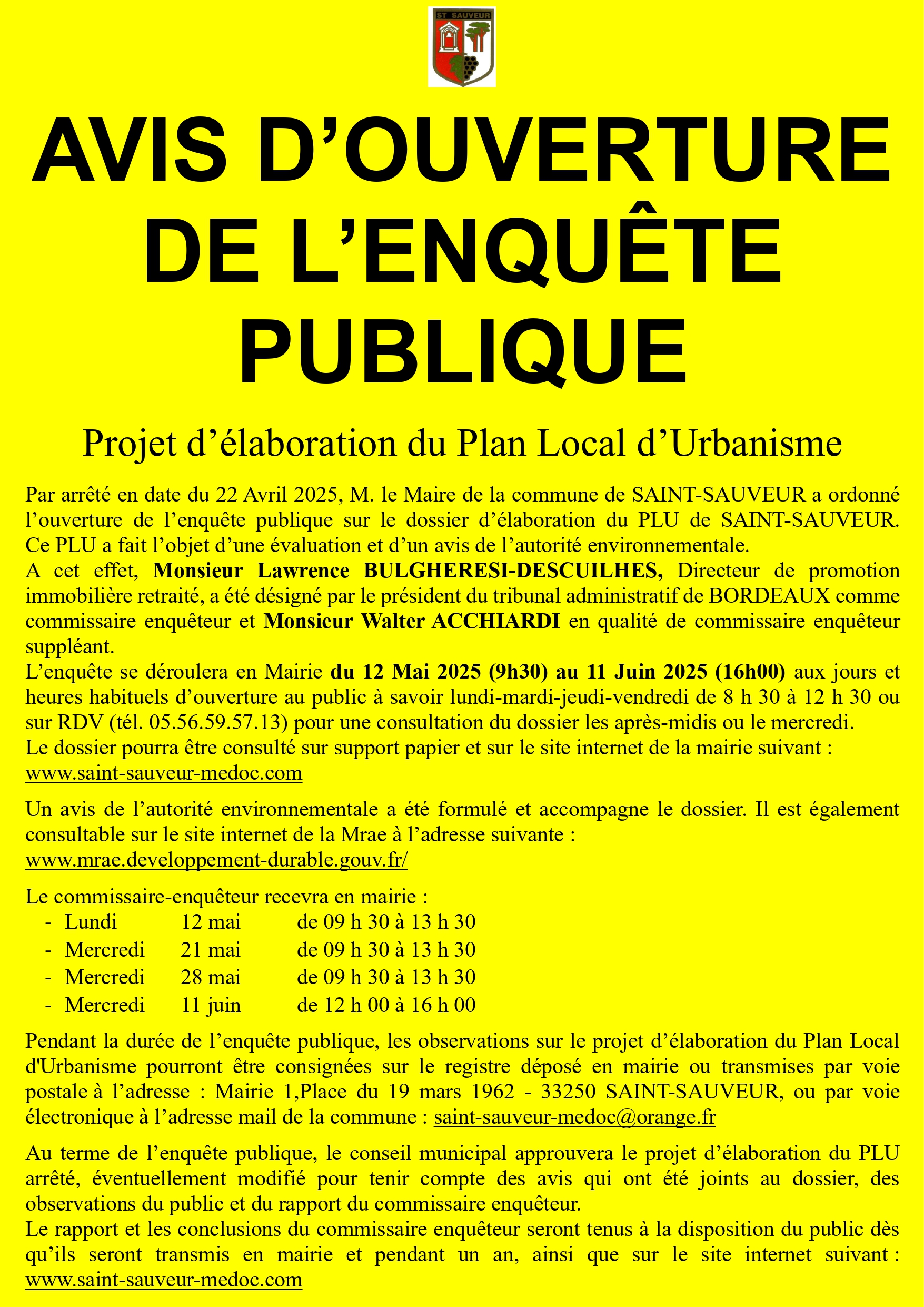 AFFICHE enquete publique PLU 25042025jaune page 0001